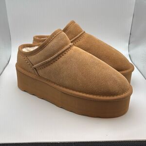 ✨ CUSHIONAIRE Women's Slip On Genuine Suede Cozy Mule Platform SIZE 7 CHESTNUT